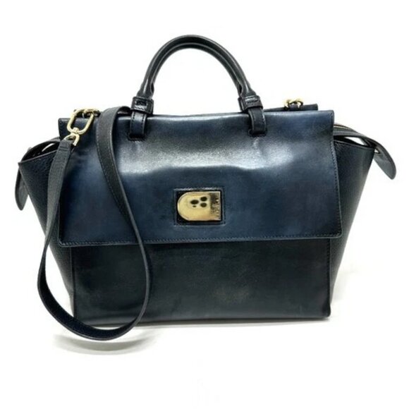 FURLA Turn lock Ematote 2WAY Bag Shoulder Bag Tote Bag Leather blue